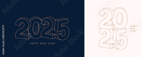 2025 3D number. New Year greeting card set