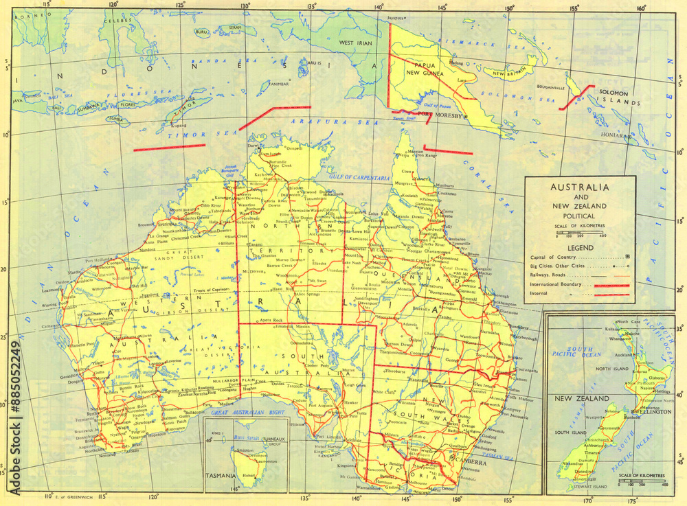 Australia and New Zealand Political Geographic Map Australia and New Zealand Political Geographic Map