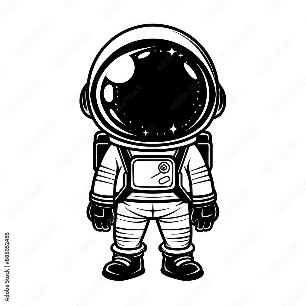 An illustration of a black and white astronaut, ready for space adventure An illustration of a black and white astronaut, ready for space adventure