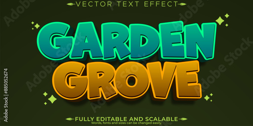 Garden cartoon text effect, editable natural and fruit text style