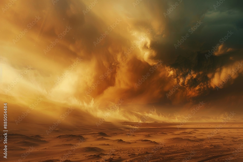 A fierce sandstorm sweeps across the desert, engulfing the landscape in swirling clouds of dust and sand, reducing visibility and creating an eerie atmosphere of natural power. A fierce sandstorm sweeps across the desert, engulfing the landscape in swirling clouds of dust and sand, reducing visibility and creating an eerie atmosphere of natural power.