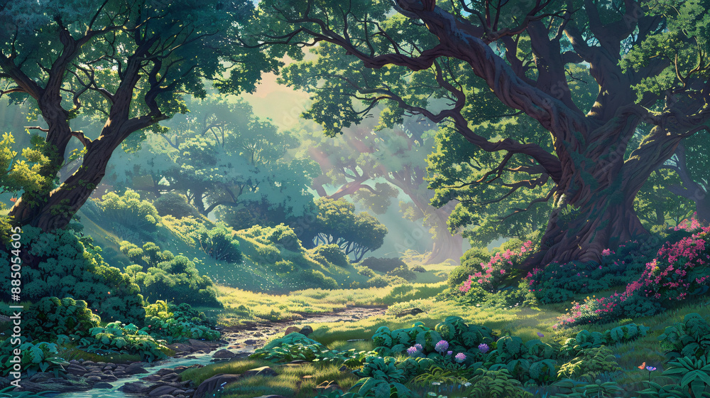 Enchanted Dawn in Mystical Fantasy Forest Enchanted Dawn in Mystical Fantasy Forest