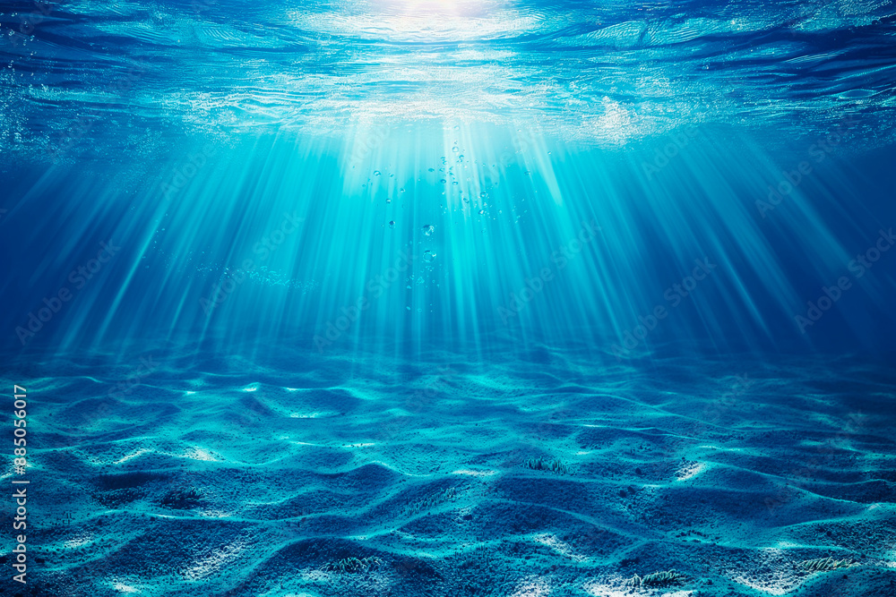 blue ocean bottom and sun rays underwater blue ocean bottom and sun rays underwater