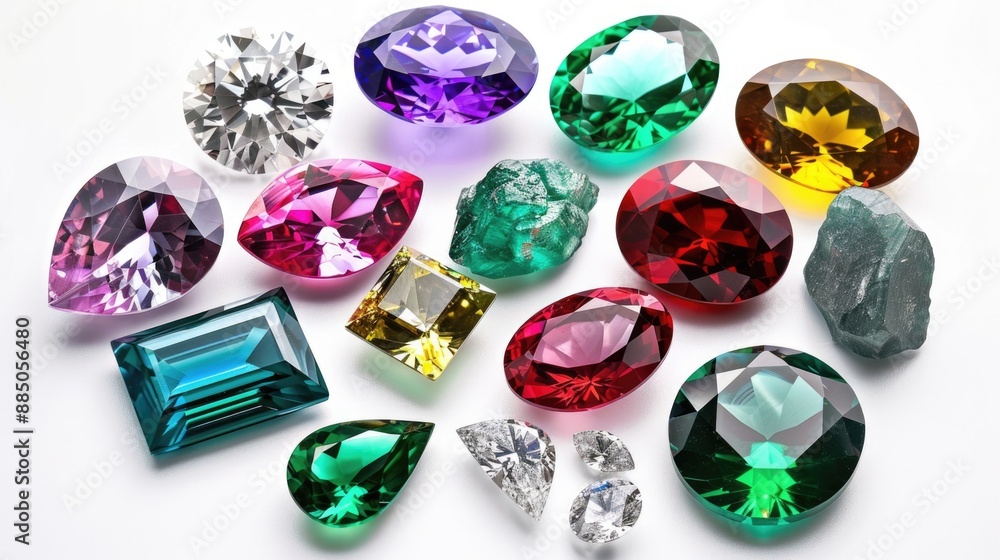 Gems Precious. Collection of Brilliant Gem Stones in Various Shapes and Colors Gems Precious. Collection of Brilliant Gem Stones in Various Shapes and Colors