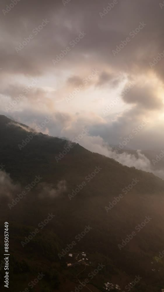 aerial view, vertical, beautiful landscape scene whit mountains and fog aerial view, vertical, beautiful landscape scene whit mountains and fog
