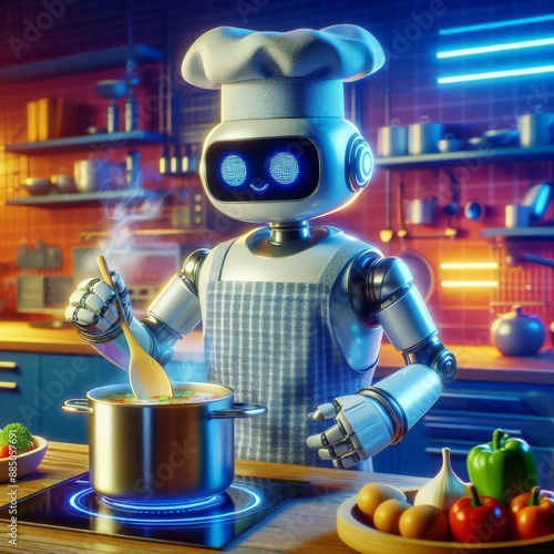 robot chef cooks in the kitchen