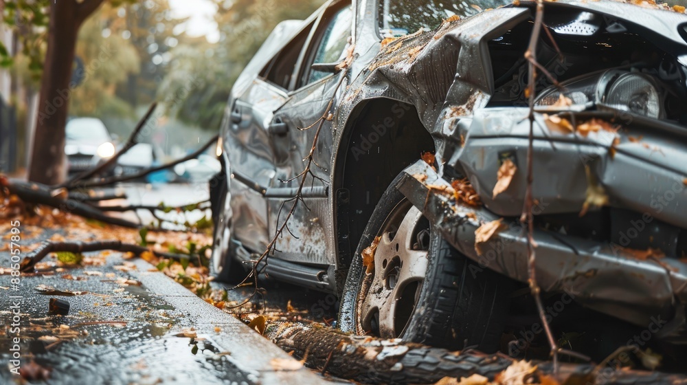 Fototapeta premium Tree involved in car accident