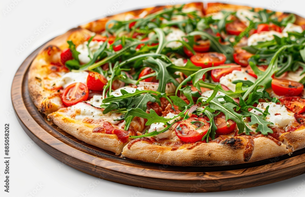 flavorful freshly baked Italian pizza with fresh ingredients homemade Italian pizza on a white background flavorful freshly baked Italian pizza with fresh ingredients homemade Italian pizza on a white background