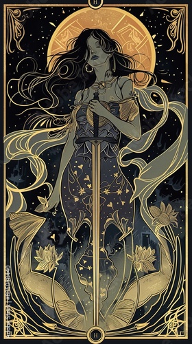 Illustrations of tarot cards, the theme of isoterics and fortune telling Generative AI	
