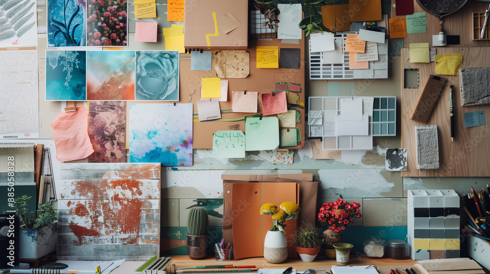 Creative Mood Board with Various Inspirational Elements and Colors Creative Mood Board with Various Inspirational Elements and Colors