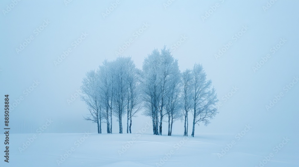 Fototapeta premium Trees stand alone in winter s desolate Northern landscape