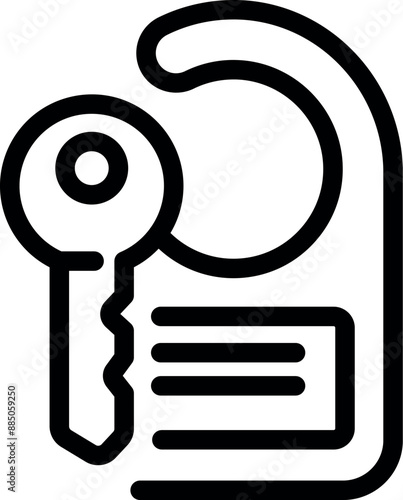 Line art icon of a key hanging on a doorknob with a blank note attached