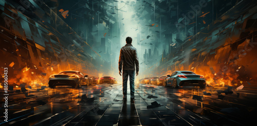 Rear view of a man standing...
