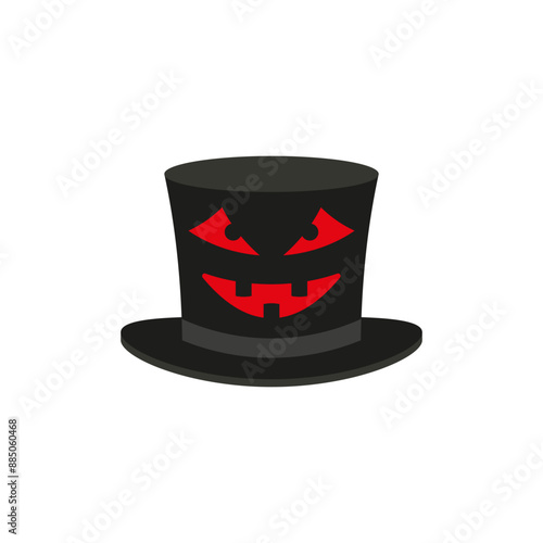 Ghost top hat with a scary face. Halloween cylinder hat. Vector illustration and drawing on a white background.