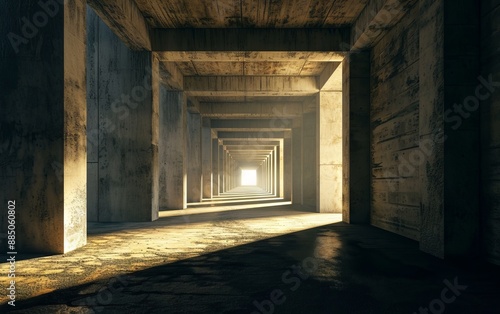 Empty corridor with light streaming through.
