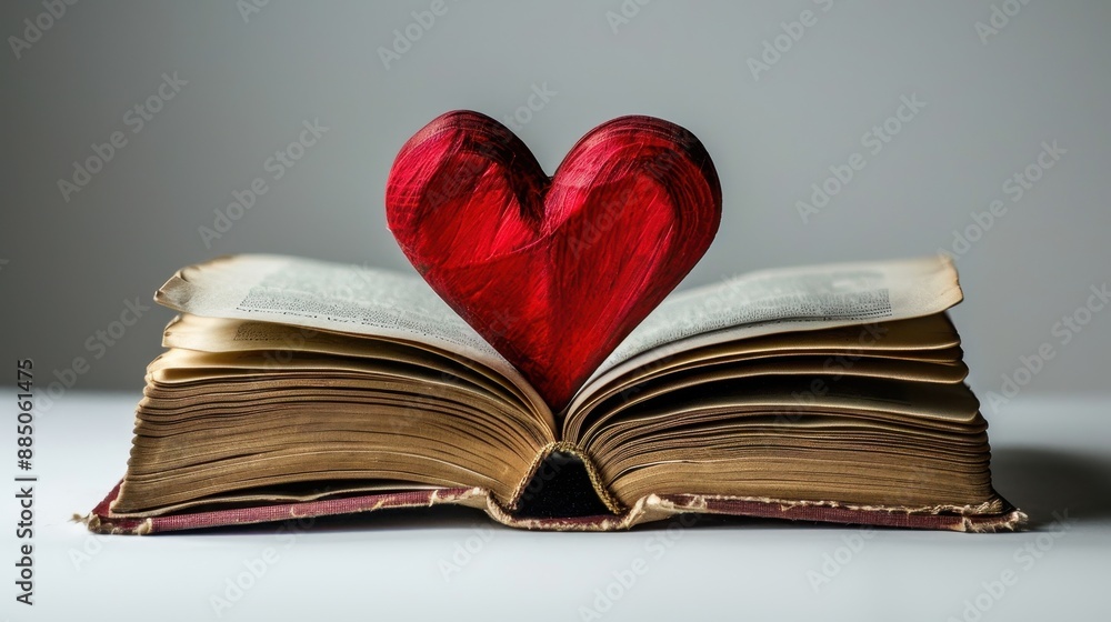 Open books with heart-shaped bookmarks on a pristine white background, capturing a romantic reading moment Open books with heart-shaped bookmarks on a pristine white background, capturing a romantic reading moment