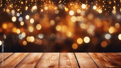 Wallpaper Mural Empty wooden table for product display with defocused bokeh Christmas fair lights background Torontodigital.ca