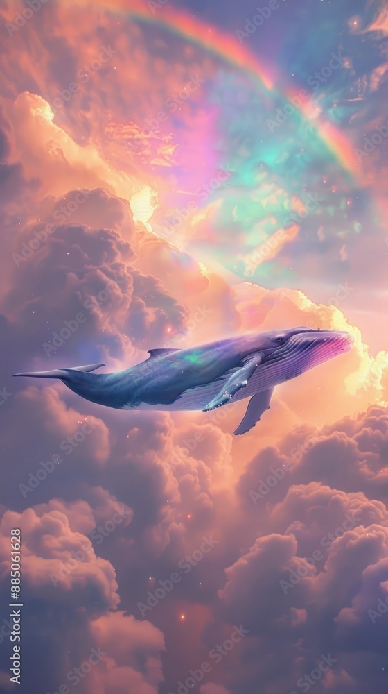 Fototapeta premium Aesthetic wallpaper rainbow whale sky.