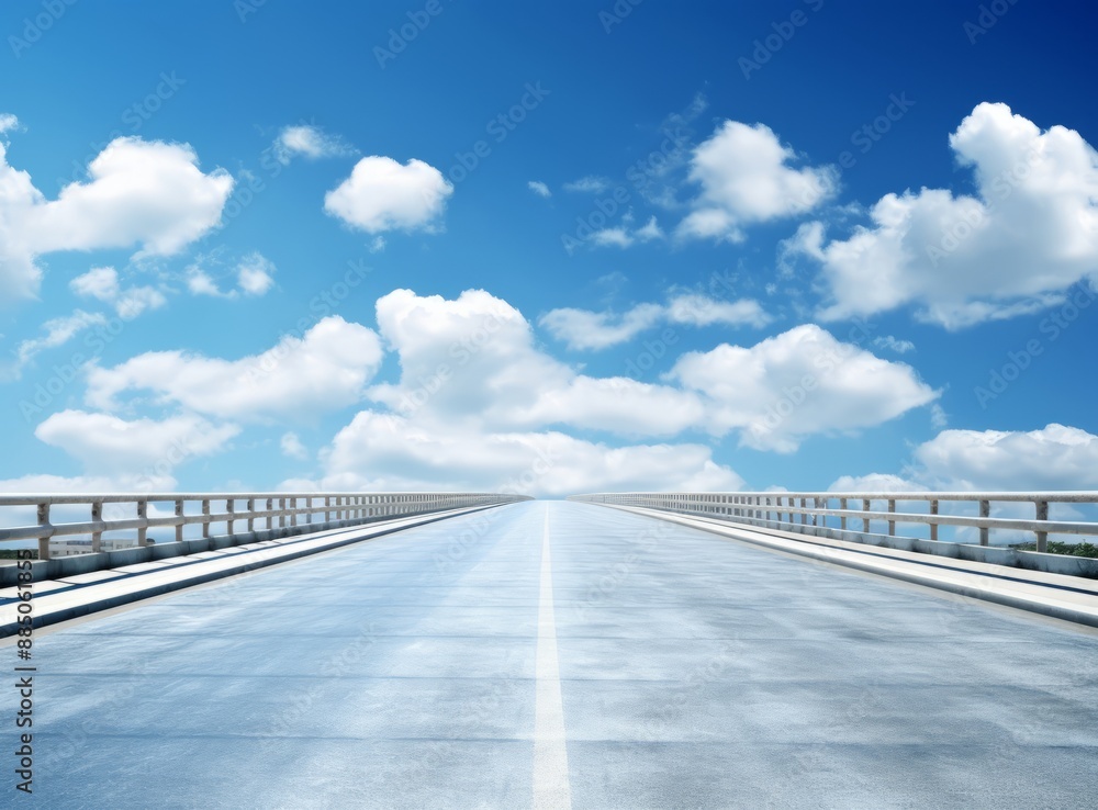 Asphalt road under blue sky with white clouds, perspective view. Asphalt road under blue sky with white clouds, perspective view.