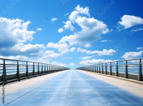 Asphalt road under blue sky with white clouds, perspective view. photo