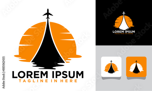 icon set logo airplane sunset