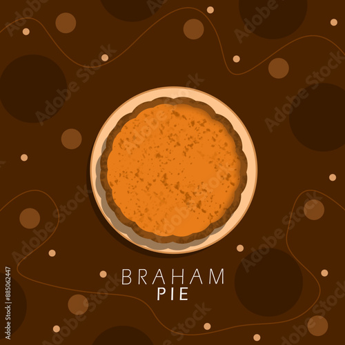 Braham Pie Day event food banner. A pan of delicious Braham pie served on wooden plate on dark brown background to celebrate on August photo