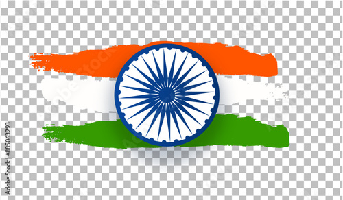 Vector illustration of Indian tricolor flag with Ashoka chakra isolated on transparent background.