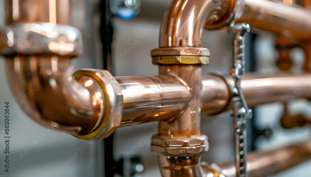 Plumbing service. copper pipeline of a heating system in boiler room Plumbing service. copper pipeline of a heating system in boiler room