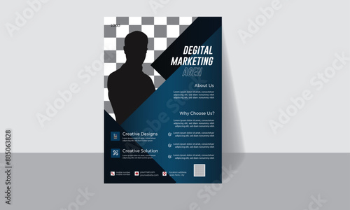 Digital marketing flyer layout template. Dark and deep blue gradient color. Vector illustrator.