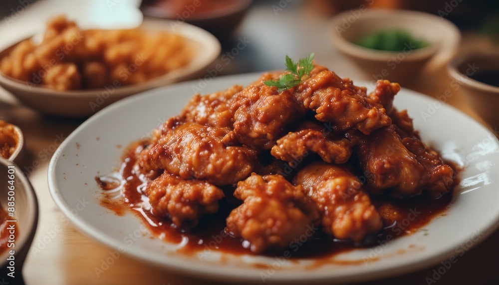Chicken fried in spicy sauce in korean style Chicken fried in spicy sauce in korean style