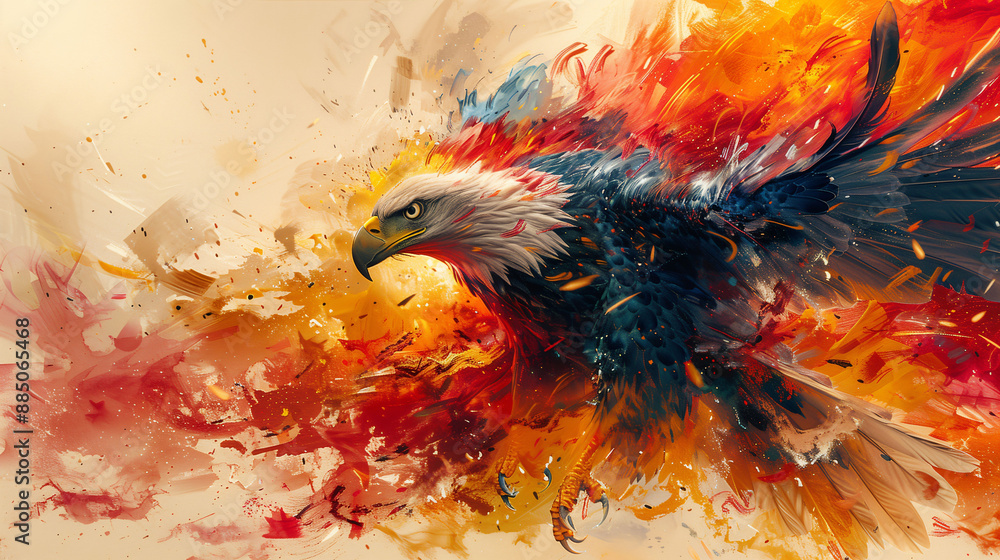 Fototapeta premium Painting Image of colorful flying eagle