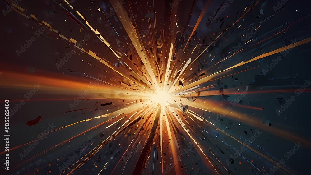 abstract background that illustrates the aftermath of an explosion, with shards of light and fragments radiating outward from a central point, using a mix of warm and cool tones abstract background that illustrates the aftermath of an explosion, with shards of light and fragments radiating outward from a central point, using a mix of warm and cool tones
