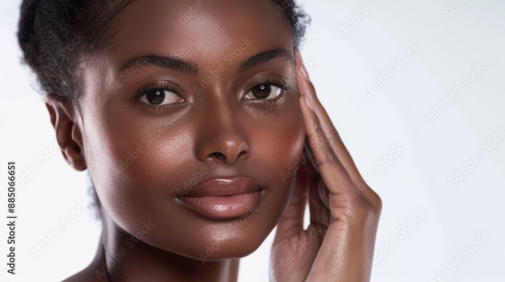 A woman with a radiant complexion poses gracefully A woman with a radiant complexion poses gracefully