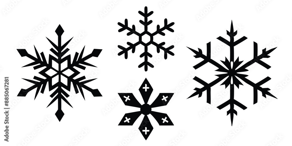 Christmas Winter Snowflake Silhouette Vector on White Background Christmas Winter Snowflake Silhouette Vector on White Background