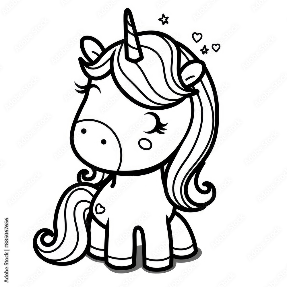 A vector illustration of a unicorn, isolated on white background for a kids' coloring book, capturing magical charm A vector illustration of a unicorn, isolated on white background for a kids' coloring book, capturing magical charm