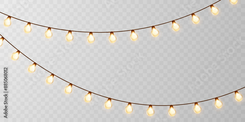 Light Bulbs String Garland for Christmas Decorations Glowing Angel Vector New Year's party decorated with lanterns