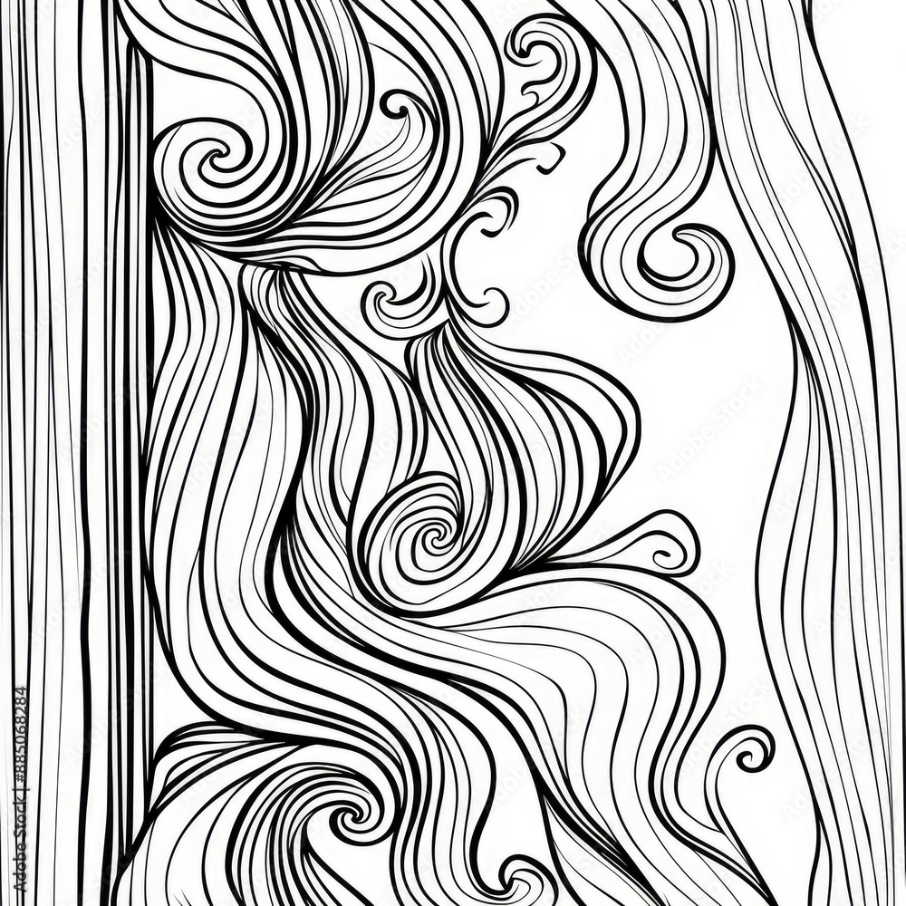 Fototapeta premium A vector monochrome background with a hand-drawn wavy ornament, a template for greeting cards