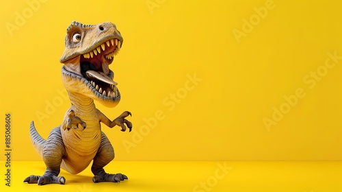 A 3D rendered image of a cartoon dinosaur with its mouth open.