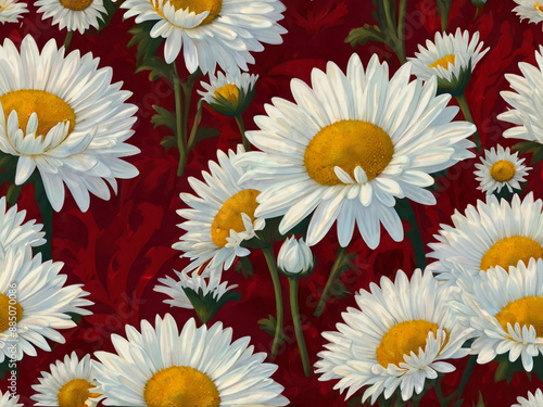 The banner has a red background and the color is white flowers. AI generated