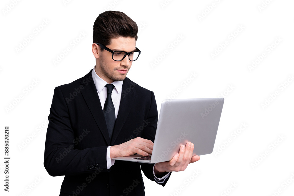 Portrait of his he nice representative imposing elegant classy attractive guy holding in hands e-commerce executive leader expert development agent broker isolated over light gray background Portrait of his he nice representative imposing elegant classy attractive guy holding in hands e-commerce executive leader expert development agent broker isolated over light gray background