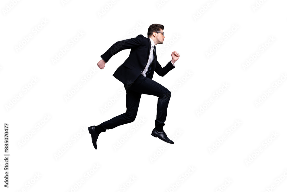 Full length body size profile side view portrait of his he nice elegant attractive confident guy diplomat white collar running fast career growth isolated over light gray background Full length body size profile side view portrait of his he nice elegant attractive confident guy diplomat white collar running fast career growth isolated over light gray background
