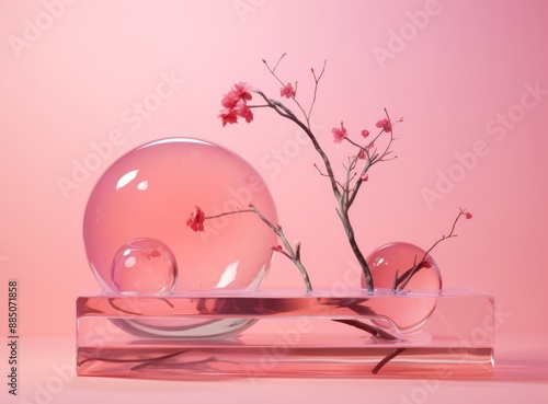 Minimalist scene featuring a crystal ball on an abstract background. photo