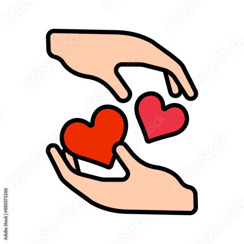 Hands sharing hearts line icon. Charity, love, care, donation, support, kindness, giving, hands, hearts, compassion, community, help, humanity, sharing, symbol, empathy, peace, wellness.