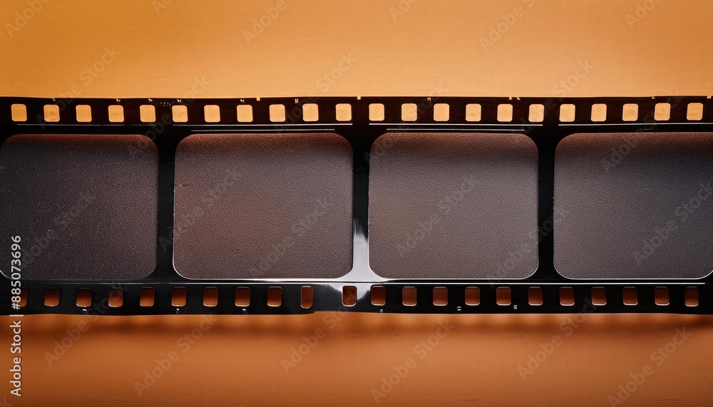 Old film strips, film reels, old film stript on an orange background, film reels background, Old film strips, film reels, old film stript on an orange background, film reels background,
