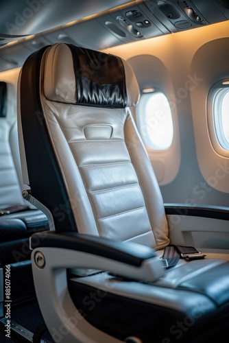 Wallpaper Mural Luxurious Leather Airplane Seat in Business Class Cabin with Window View Torontodigital.ca