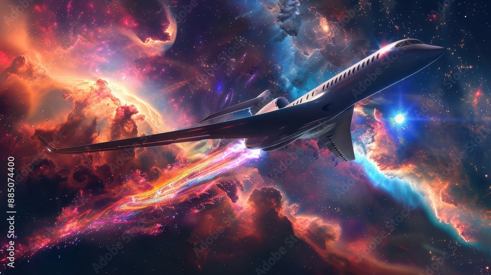 ภาพประกอบสต็อก futuristic supersonic airliner taking off from a ...