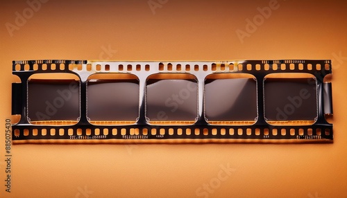 Old film strips, film reels, old film stript on an orange background, film reels background, photo