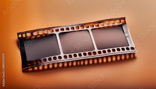 Old film strips, film reels, old film stript on an orange background, film reels background, photo