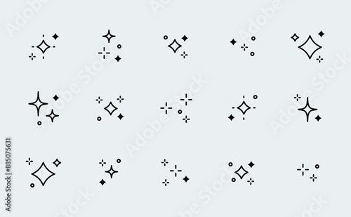 Star sparkles icon set. Twinkling stars. Artificial intelligence icons. Glitter, burst, shining, magic, shine.