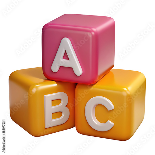 Brightly colored alphabet blocks with letters A, B, C for children's early learning and education. Perfect for preschool activities and fun educational play.